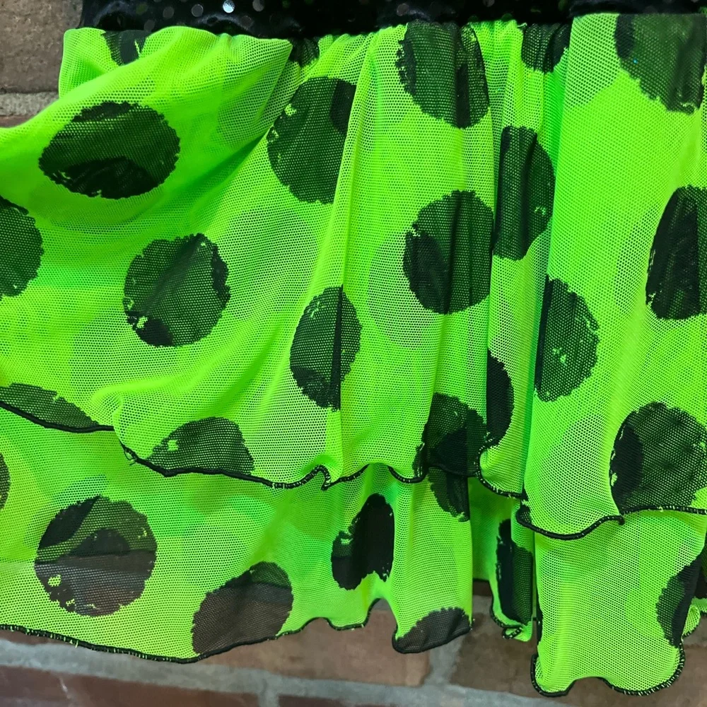 Halloween costume, lime green and black sequins, size 8-10